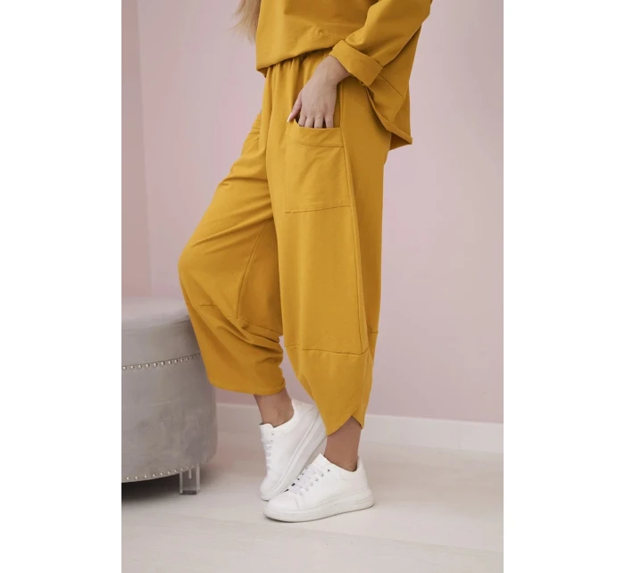 Bavlněná mikina kalhoty set hořčice Bavlněná mikina kalhoty set hořčice