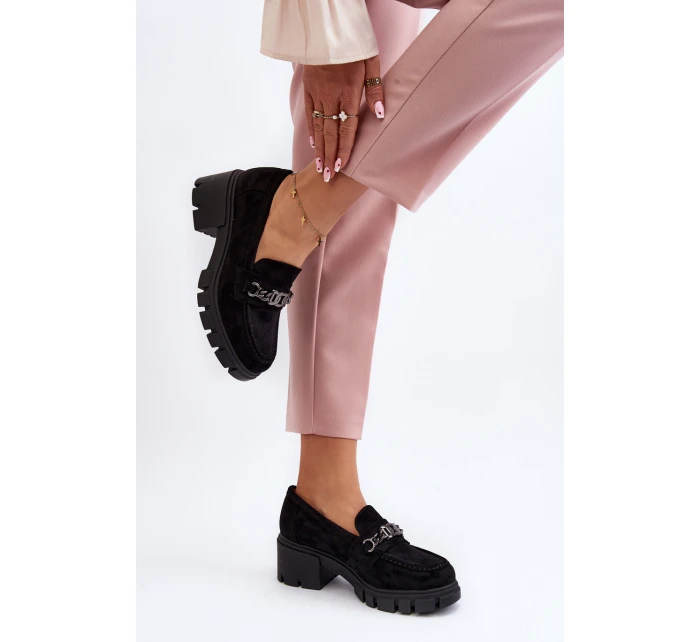 Mokasíny na masivním podpatku černé model 21648089 - VINCEZA