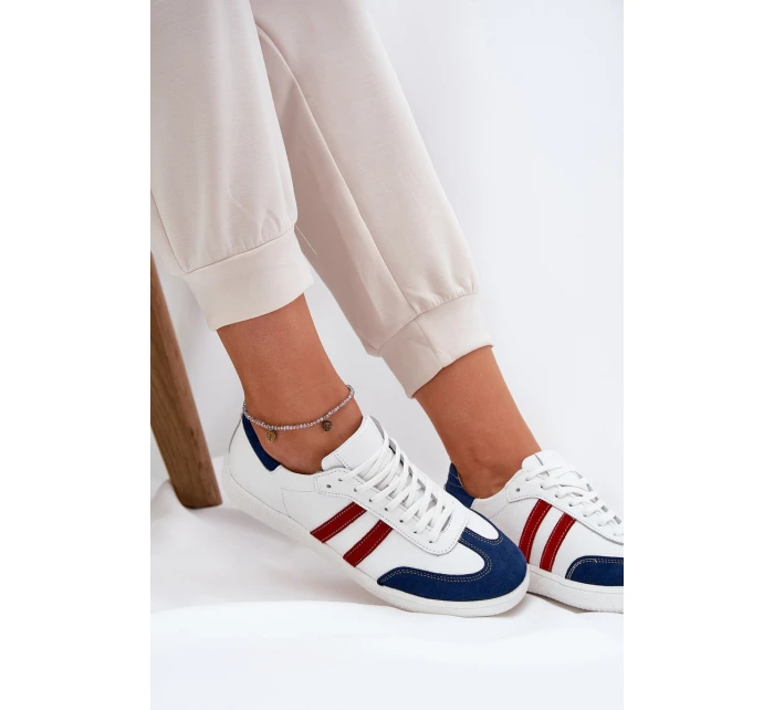 Zazoo N1068 Kožené Nízké Tenisky Dámské Bílá-Námořnická Modrá Zazoo N1068 Kožené Nízké Tenisky Dámské Bílá-Námořnická Modrá