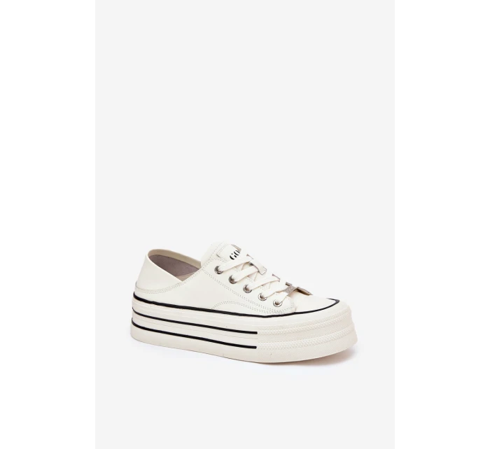 Dámské Kožené Tenisky Na Platformě model 21691395 Bílé - Goe