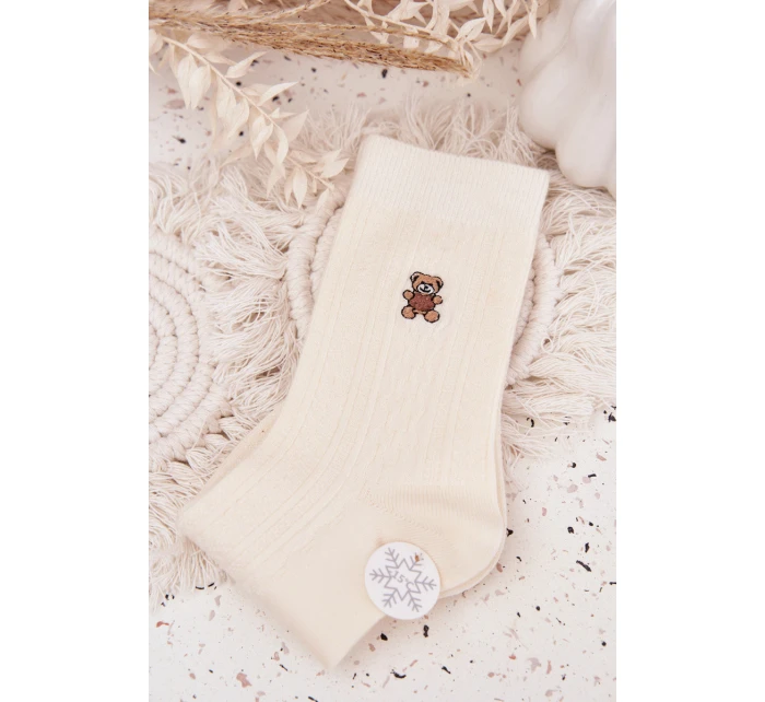 Teplé dámské ponožky s vlnou Medvěd Ecru Teplé dámské ponožky s vlnou Medvěd Ecru