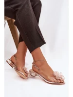 Průhledné sandály na nízkém podpatku s krystaly a ozdobou D&A MR52-230 růžové zlato Průhledné sandály na nízkém podpatku s krystaly a ozdobou D&A MR52-230 růžové zlato