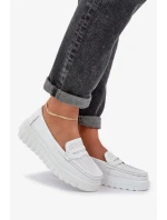 Dámské kožené mokasíny na platformě a klínku Elanindel – bílé