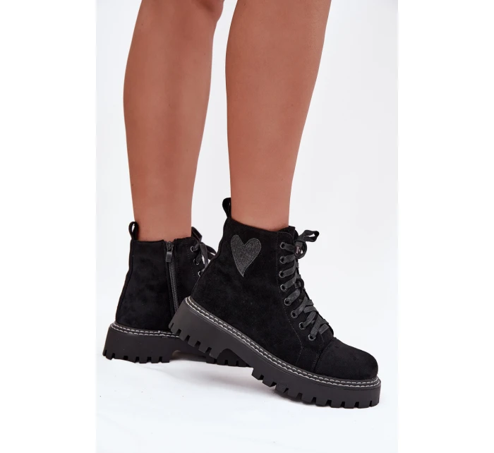Dámské kotníkové boty Nariri s brokátovým srdcem – černé