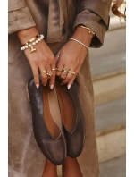 Dámské eko kožené baleríny na plochém podpatku Olyssia – hnědé