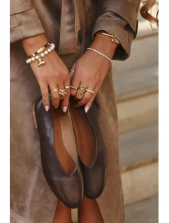 Dámské eko kožené baleríny na plochém podpatku Olyssia – hnědé