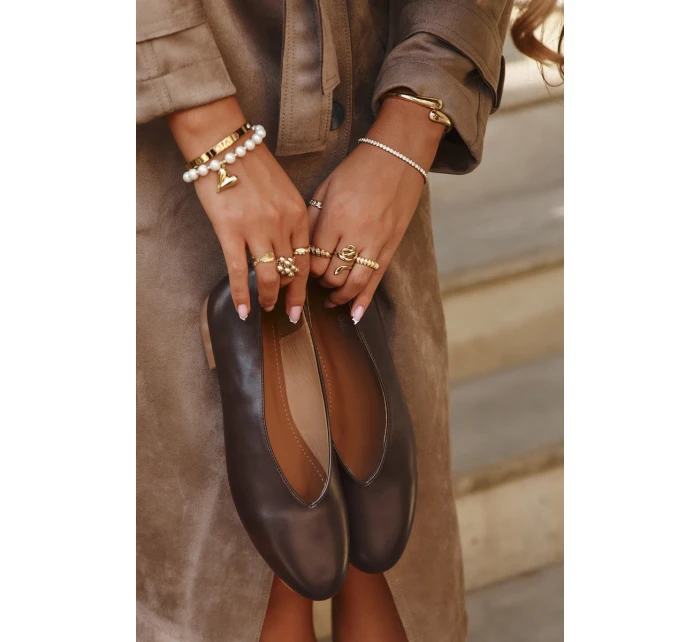 Dámské eko kožené baleríny na plochém podpatku Olyssia – hnědé