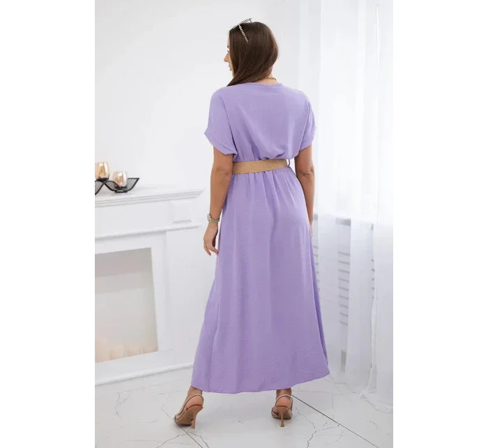 Dlouhé šaty s ozdobným páskem světle fialová
