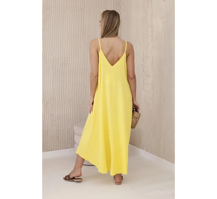 Mušelínové šaty na ramínka žlutý