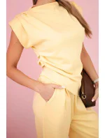 Komplet asymetrická halenka + kalhoty žlutý