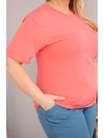 Dámská bavlněná halenka Plus Size s krátkým rukávem basic malinová