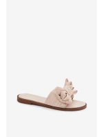 Dámské pantofle na ploché s mašlí Béžové model 21937411 - Boto