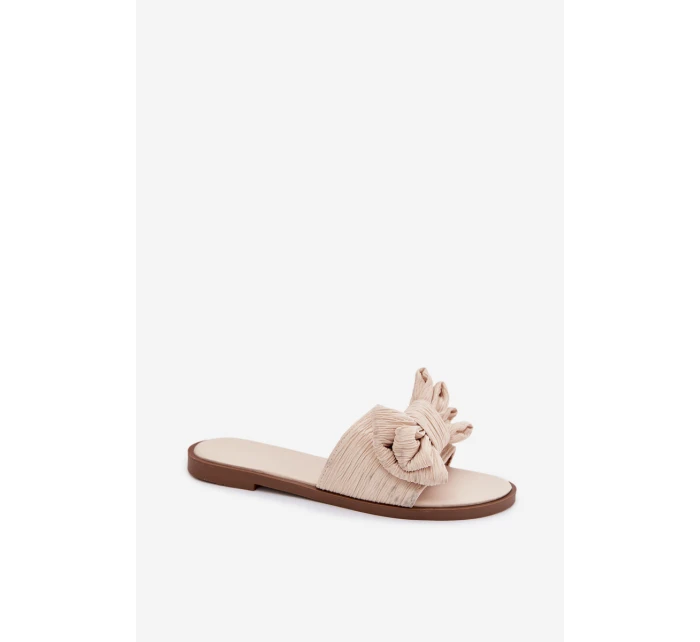 Dámské pantofle na ploché s mašlí Béžové model 21937411 - Boto