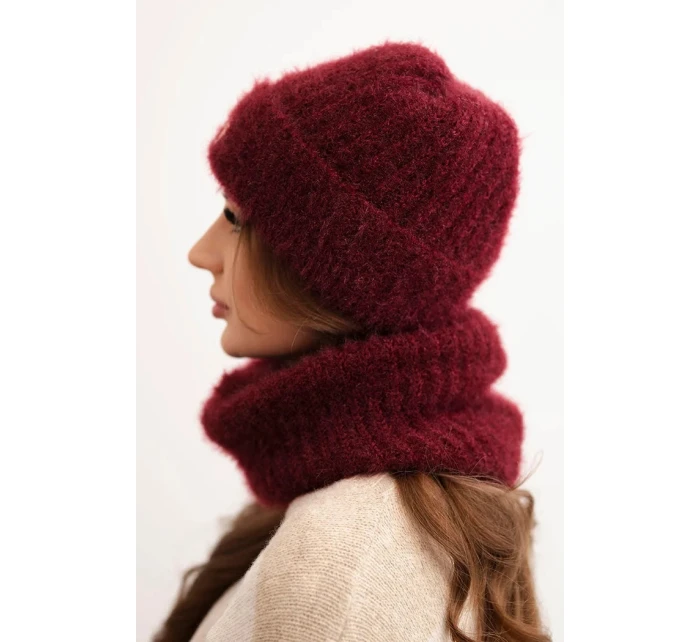 Dámská souprava čepice a šály bordó - K-Fashion