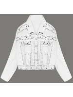 Bílá dámská džínová bunda s ozdobnými kamínky (M7010) Bílá dámská džínová bunda s ozdobnými kamínky (M7010)