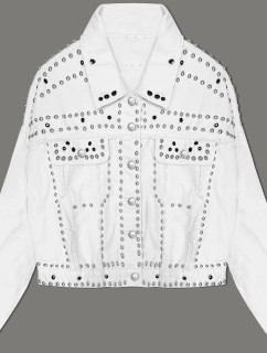 Bílá dámská džínová bunda s ozdobnými kamínky model 19917936 - AD'ORO