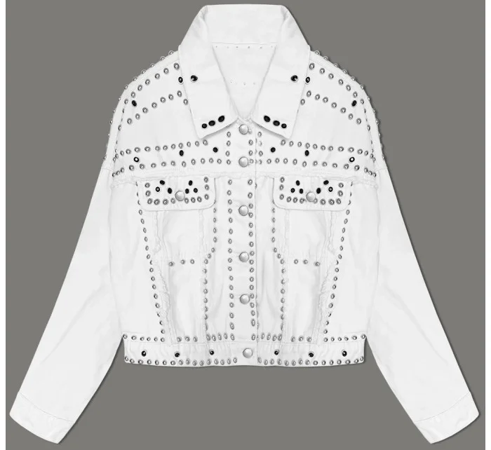 Bílá dámská džínová bunda s ozdobnými kamínky (M7010) Bílá dámská džínová bunda s ozdobnými kamínky (M7010)