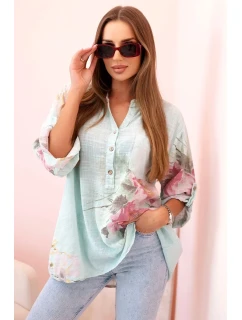 Dámská blůza z bavlny s květinovým vzorem a knoflíky mincovna