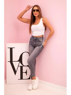 Dámská žebrovaná halenka se stahovací šňůrkou na bocích bílý