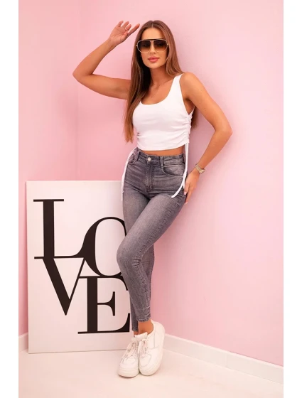 Dámská žebrovaná halenka se stahovací šňůrkou na bocích bílý