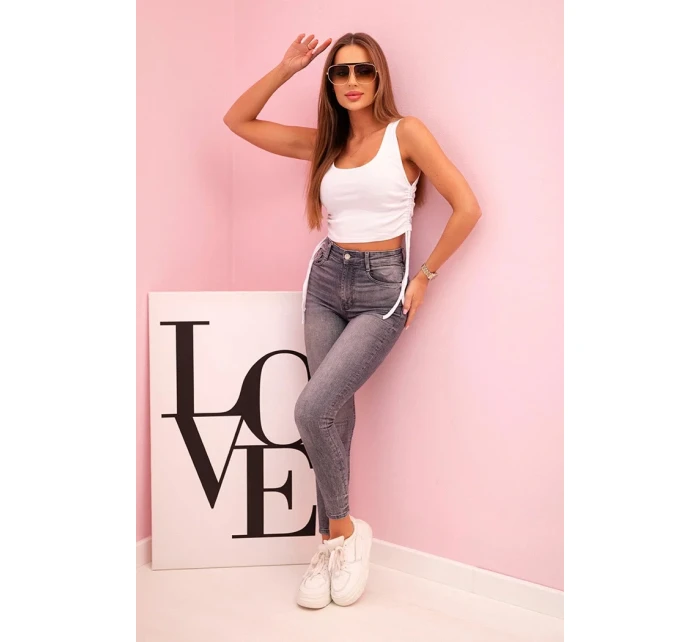 Dámská žebrovaná halenka se stahovací šňůrkou na bocích bílý