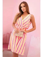 Dámské bavlněné šaty v barevných pruzích neonově růžová