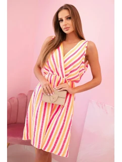 Dámské bavlněné šaty v barevných pruzích neonově růžová