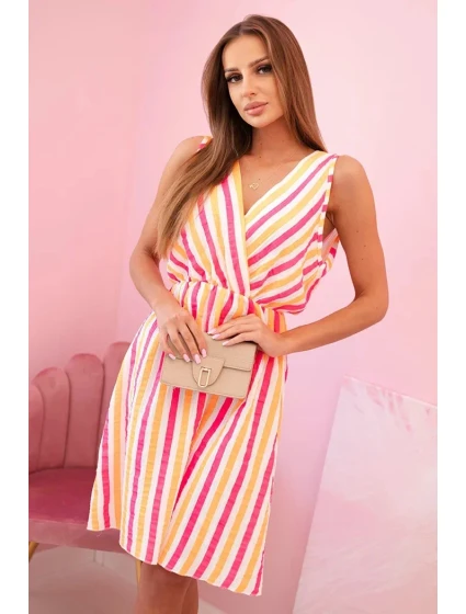 Dámské bavlněné šaty v barevných pruzích neonově růžová