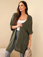 Dámský oversize svetr s volným pletením bez zapínání khaki