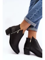 Kožené dámské kotníčkové boty na sloupku s nízkým svrškem a zipy černé Annaja Kožené dámské kotníčkové boty na sloupku s nízkým svrškem a zipy černé Annaja