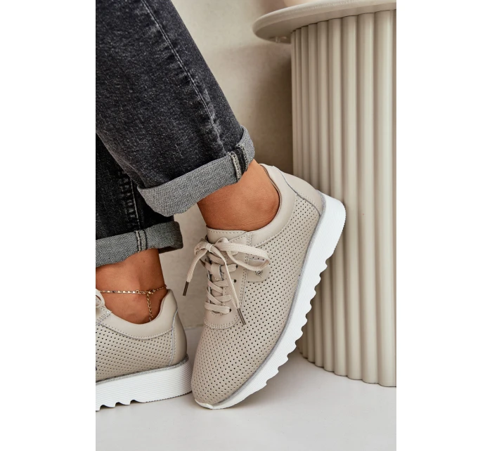 Kožené Sportovní Boty Na Platformě S Leskem D&A LR51-629 Béžové Kožené Sportovní Boty Na Platformě S Leskem D&A LR51-629 Béžové