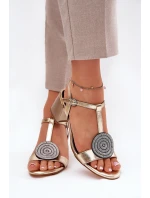 Kožené Sandály Na Podpatku S Dekorací D&A JC51-842 Zlaté