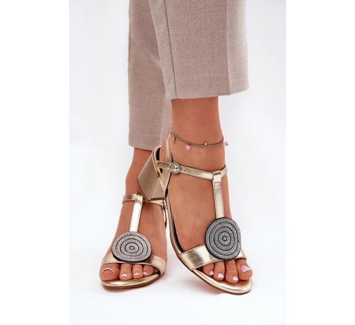 Kožené Sandály Na Podpatku S Dekorací D&A JC51-842 Zlaté