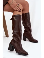 Dámské kozačky na podpatku s přezkou černé model 21744583 - Boto