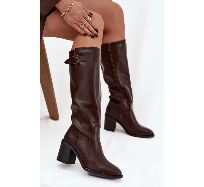 Dámské kozačky na podpatku s přezkou černé model 21744583 - Boto