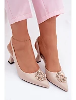Sandály na podpatku s model 22095233 zdobením Béžové - VINCEZA