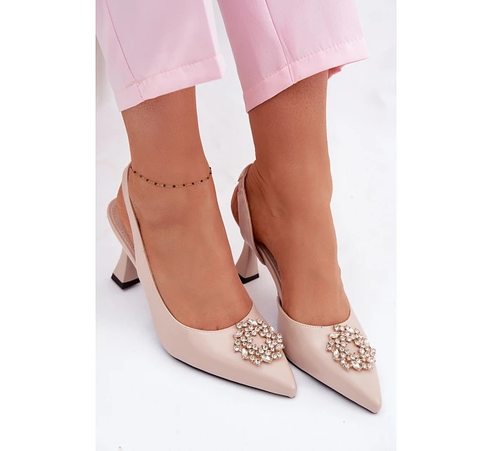 Sandály na podpatku s model 22095233 zdobením Béžové - VINCEZA