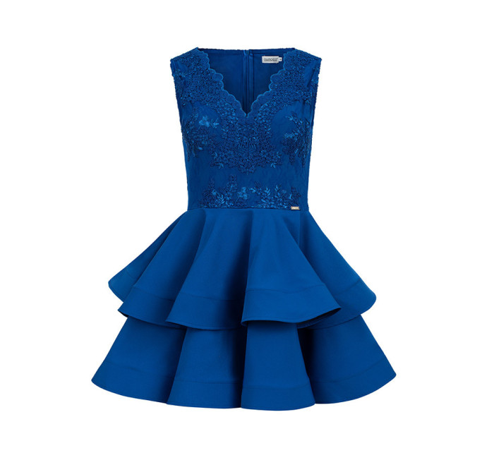 CHARLOTTE - Exkluzivní dámské šaty v chrpové barvě s krajkovým výstřihem 200-7