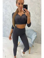 Pruhovaný set krátký top grafitový