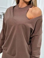 3-dílný set halenka + top + legíny mocca