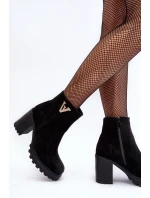 Dámské semišové boty na sloupku s ozdobou černé Strong Dámské semišové boty na sloupku s ozdobou černé Strong