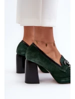 Kožené lodičky na masivním sloupku model 21657286 tmavě zelené - Laura Messi