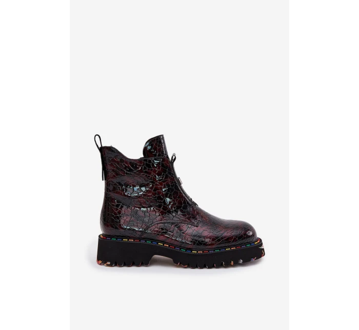 Lakované dámské kotníčková obuv z přírodní kůže s vyhříváním Artiker 57C0165 bordó Lakované dámské kotníčková obuv z přírodní kůže s vyhříváním Artiker 57C0165 bordó