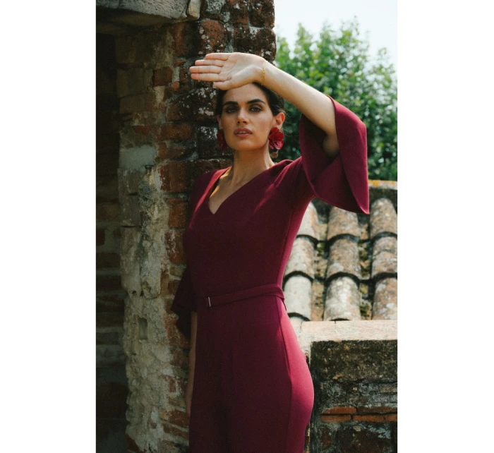 Kombinéza s rukávy bordó model 21319117 - STYLOVE Kombinéza s rukávy bordó model 21319117 - STYLOVE