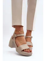 Zazoo Dámské kožené sandály na bloku, béžová Zazoo Dámské kožené sandály na bloku, béžová