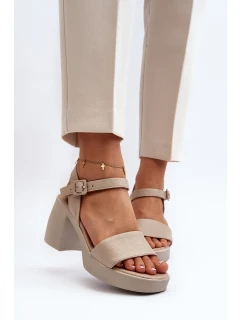 Zazoo Dámské kožené sandály na bloku, béžová