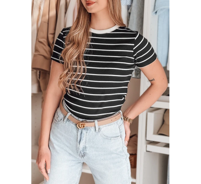 LINESS dámské pruhované basic tričko černé FashionStreet RY2817