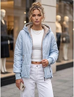 Dámská prošívaná přechodová bunda s kapucí, světle modrá, FashionStreet TY5784 Dámská prošívaná přechodová bunda s kapucí, světle modrá, FashionStreet TY5784