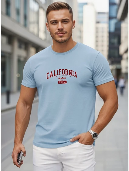 Tshirt męski bawełniany z nadrukiem California błękitny model 22316139 - FashionStreet