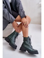 Zazoo 60486 Kožené Boty Pracovní Zateplené Tmavě Zelené